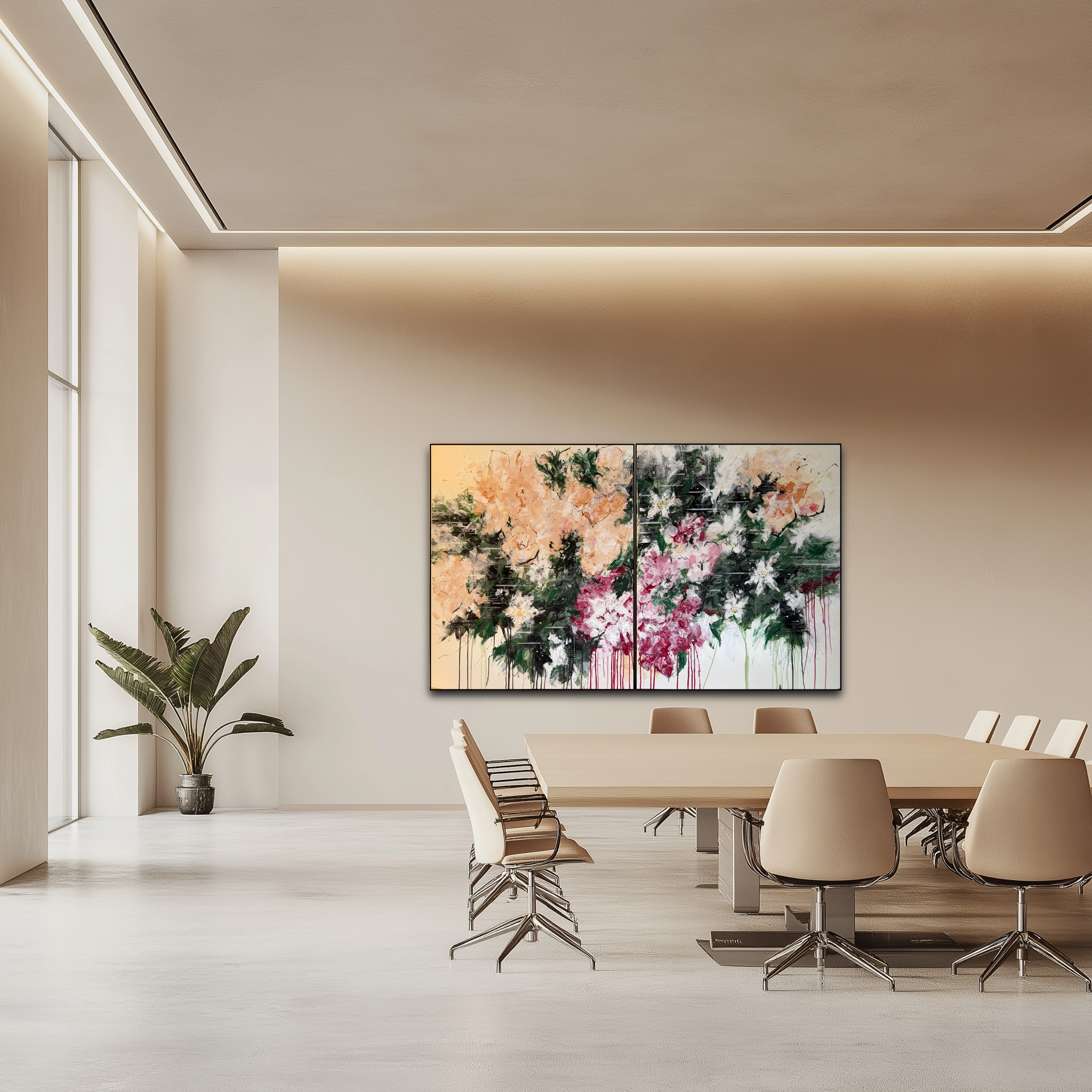 Large painting shown in a home interior